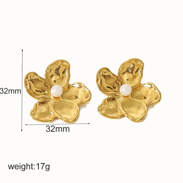 1 Pair Retro Style Flower Shape Stainless Steel  Gold Color Inlay Artificial Pearls Women's Stud Earrings Picture3